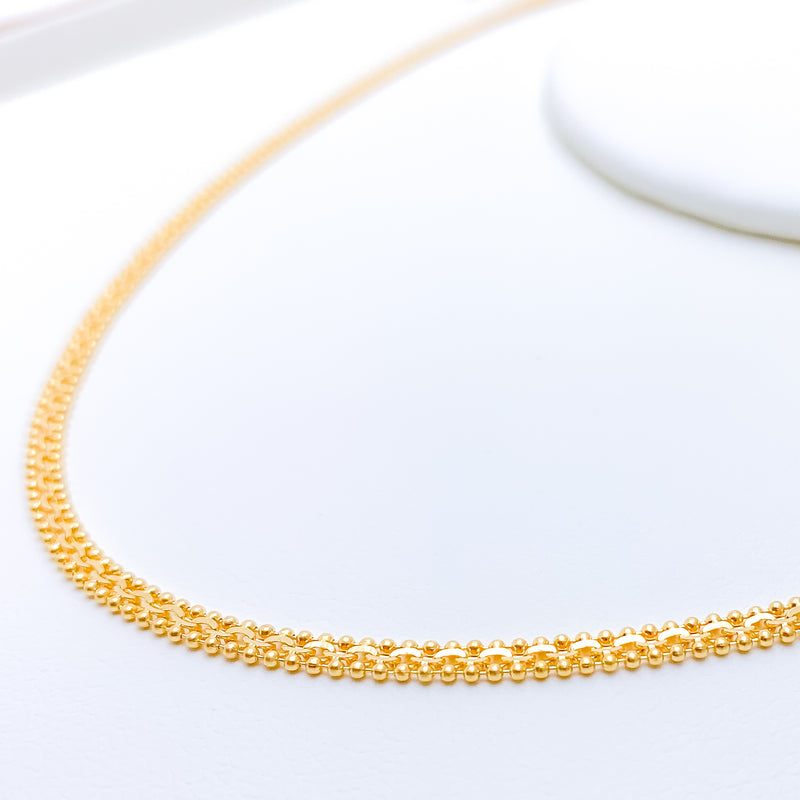 22k Gold Beaded Flat Chain Necklace - 15"