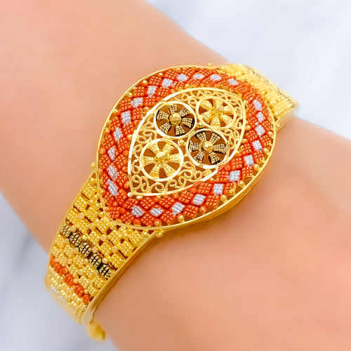 Iconic Decorative 22k Gold Bangle Bracelet w/ Beaded Tassels