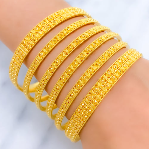 Graceful Upscale Flower 22k Gold Bangles