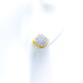 Shiny Square 18K Gold Diamond Earrings 
