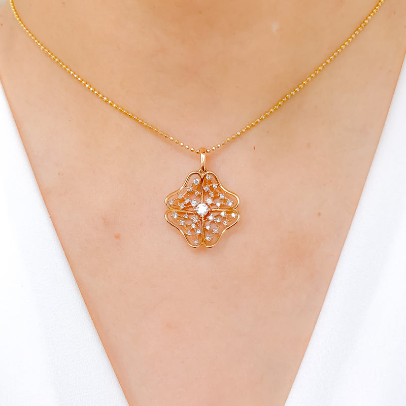 Diamond + 18k Gold Studded Flower Pendant Set