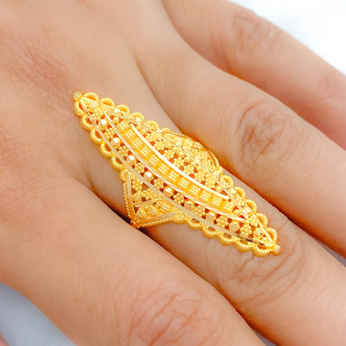 Medium Glossy 22k Gold Long Ring