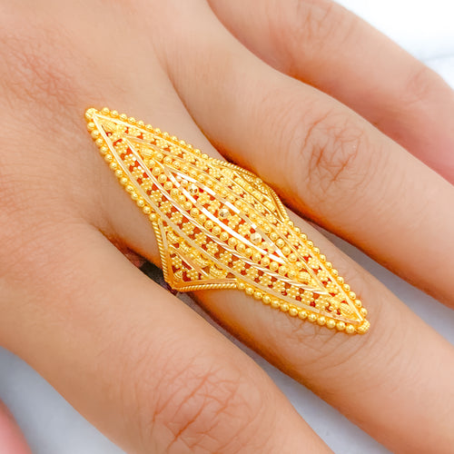 Flower Adorned 22k Gold Elongated Ring