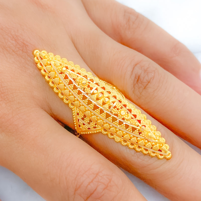 Triangle Cutout 22k Gold Long Ring