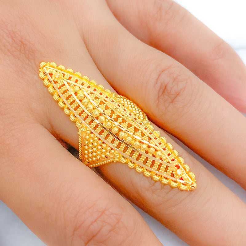 Elongated Asymmetrical 22k Gold Ring