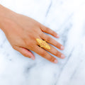 Flower Lined Long 22k Gold Ring