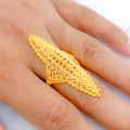 Flower Lined Long 22k Gold Ring