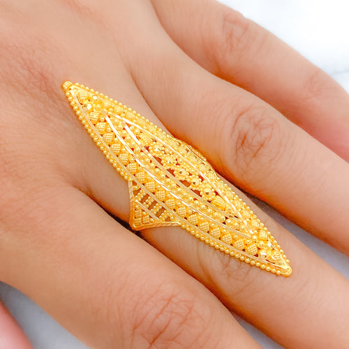 Sleek Slender 22k Gold Elongated Ring