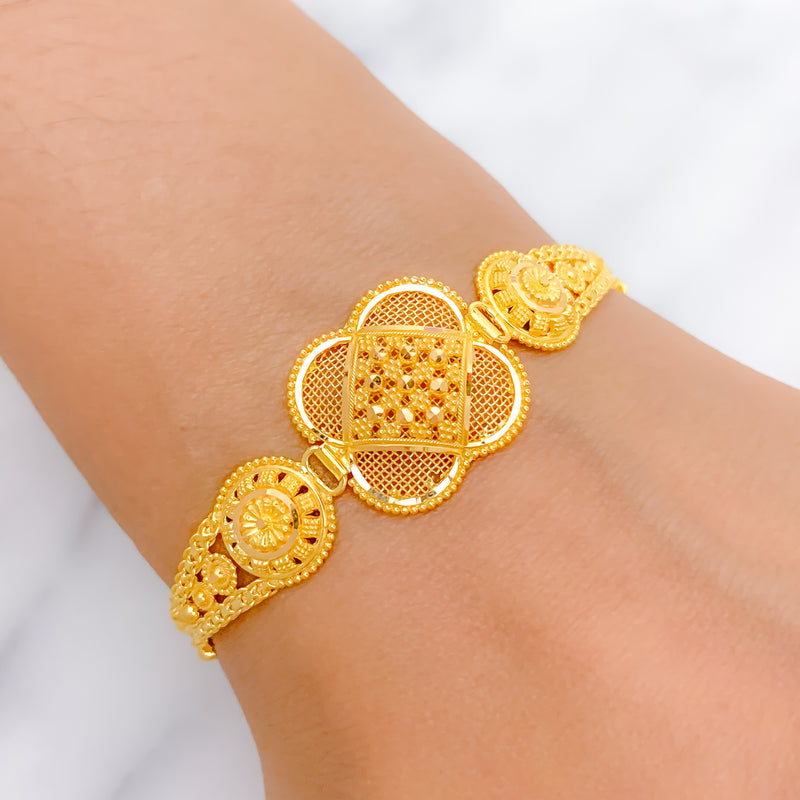 Ornate Jali Yellow Gold Bracelet