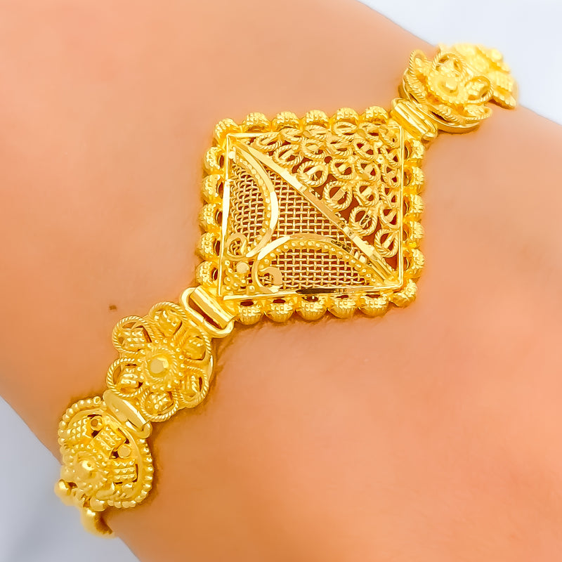 22k-gold-Festive Floral Mesh Bracelet 