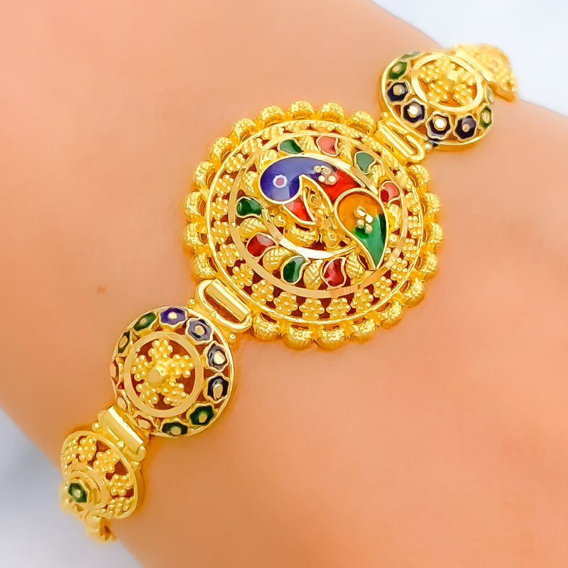 22k-gold-Colorful Festive Peacock Bracelet 