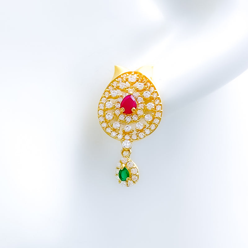 Trendy Pear Drop CZ 22k Gold Earrings