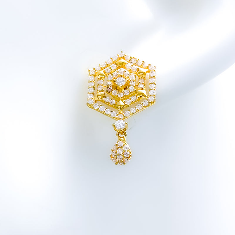 Upscale Symmetrical Hexagon 22k Gold Earrings