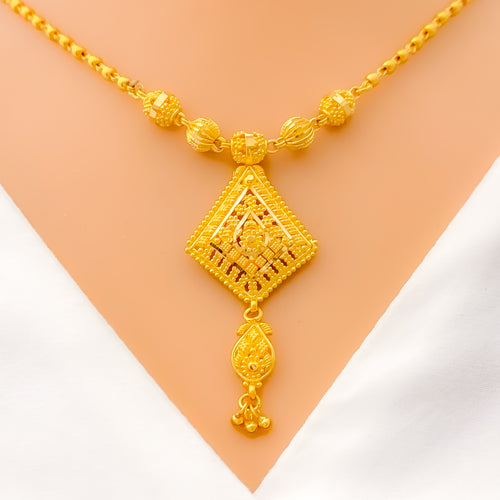 22k-gold-Reflective Rhombus Drop Necklace Set 