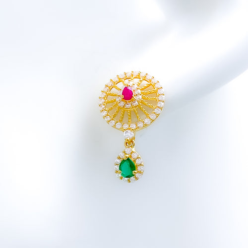 Pink + Green CZ 22k Gold Earrings