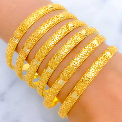 21k-gold-Glistening Floral Filigree Bangles 