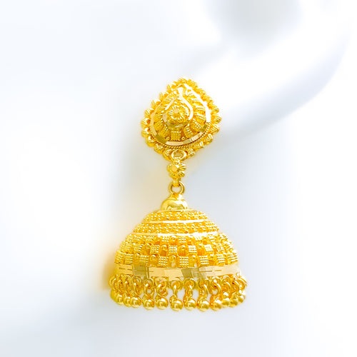 Fancy Ornate Jhumki 22k Gold Earrings