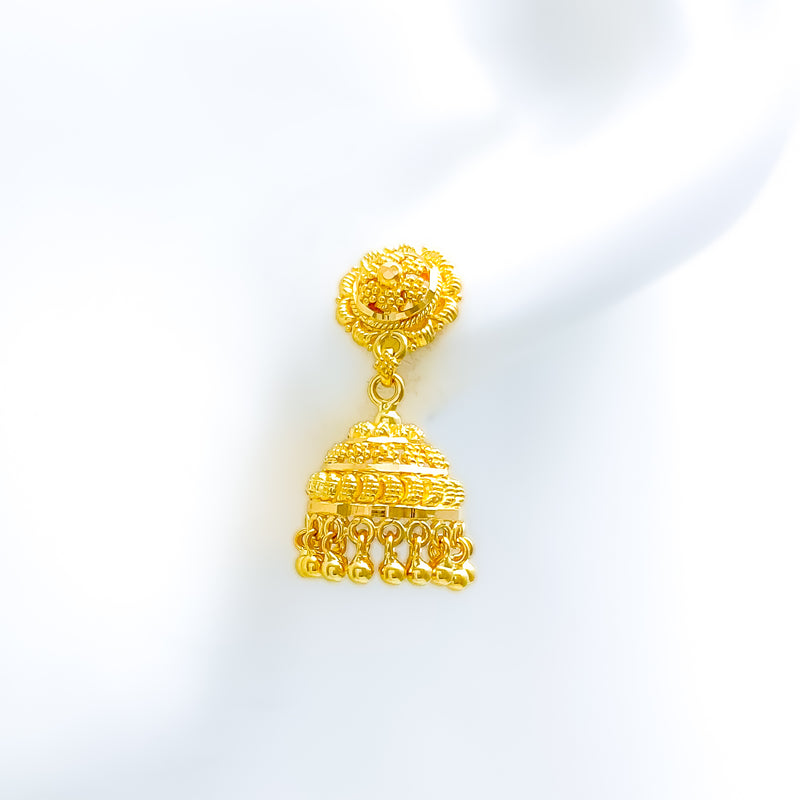 Dainty Floral Jhumki 22k Gold Earrings