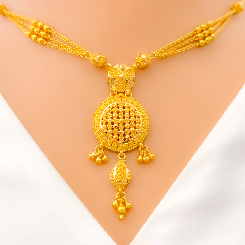 22k-gold-Three Chain Flower Necklace Set