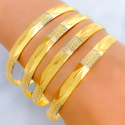 21k-gold-Two Tone Textured Shimmering Bangles 