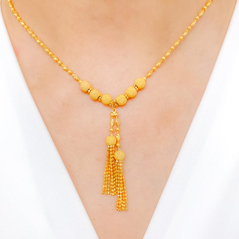 Frosted Bead + Tassel Necklace Set