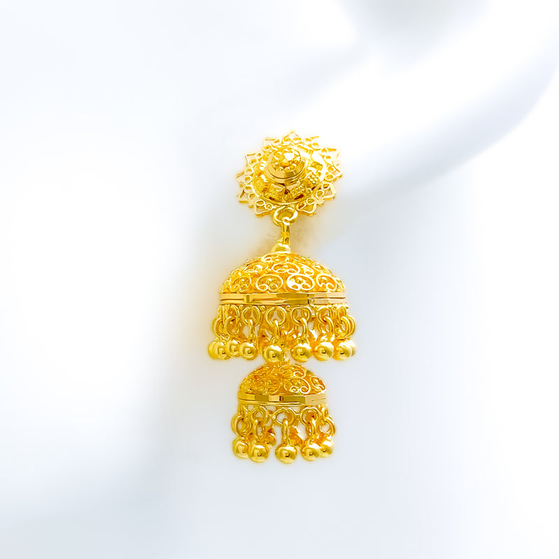 Adorned Double Jhumki 22k Gold Earrings