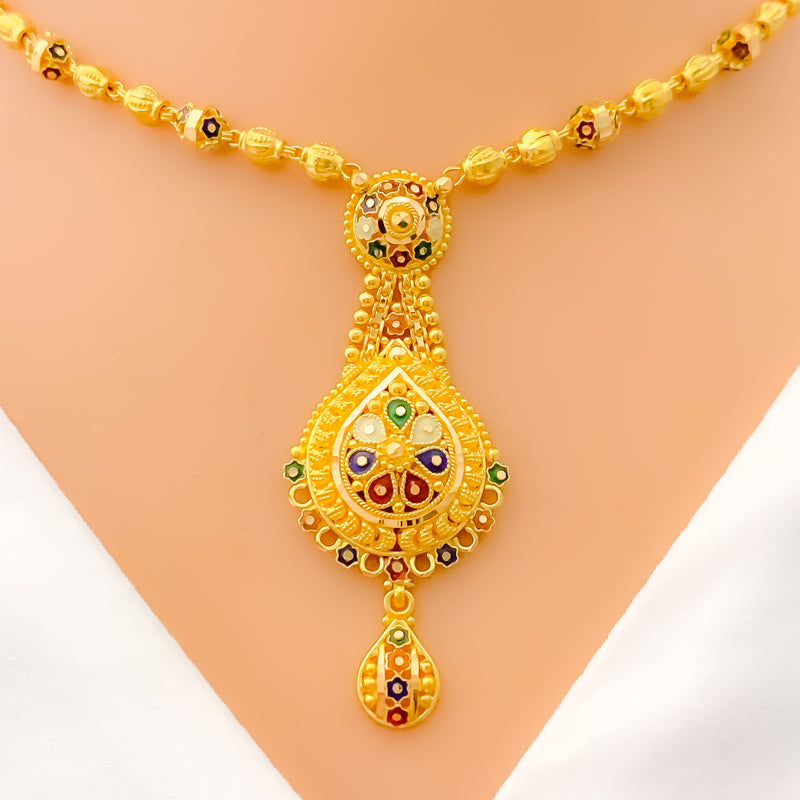 22k-gold-Delicate Floral Drop Necklace Set 