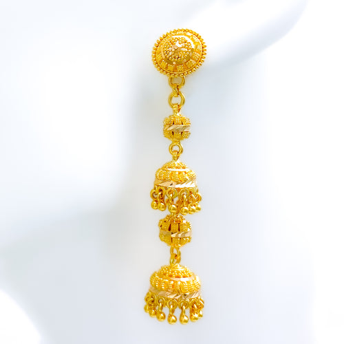 Dazzling Long Jhumki 22k Gold Earrings