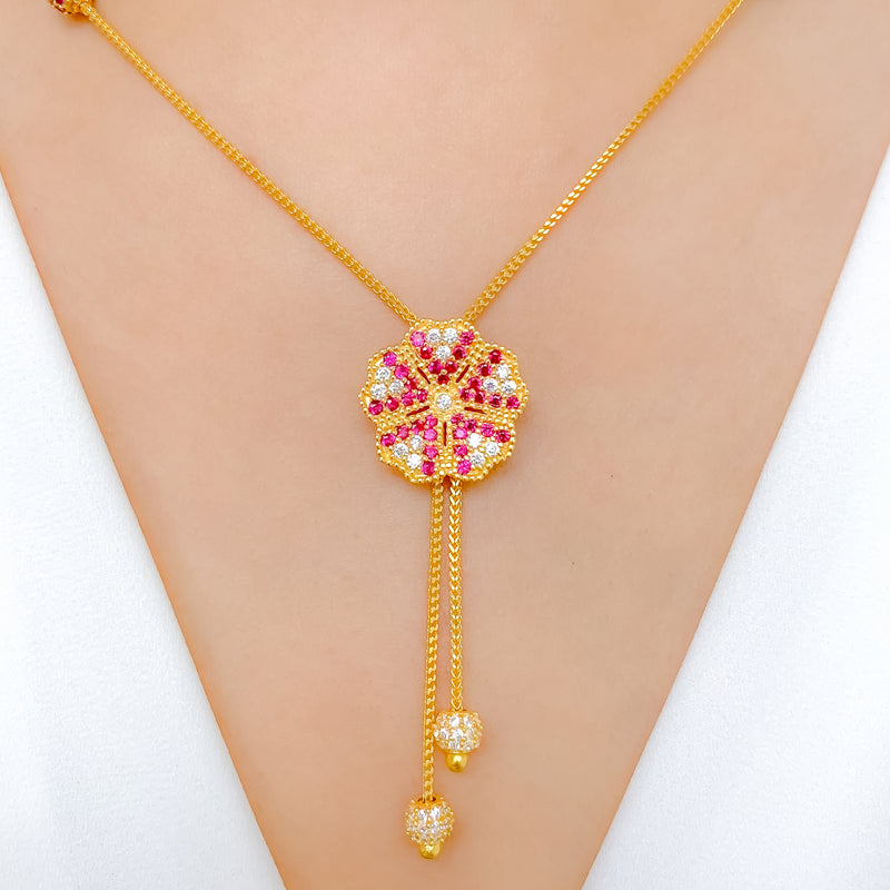 Fashionable Red Accented CZ Necklace