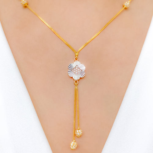 Radiant Two Tassel CZ Necklace