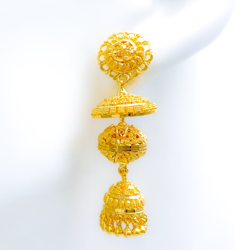 Magnificent Contemporary Jhumki 22k Gold Earrings