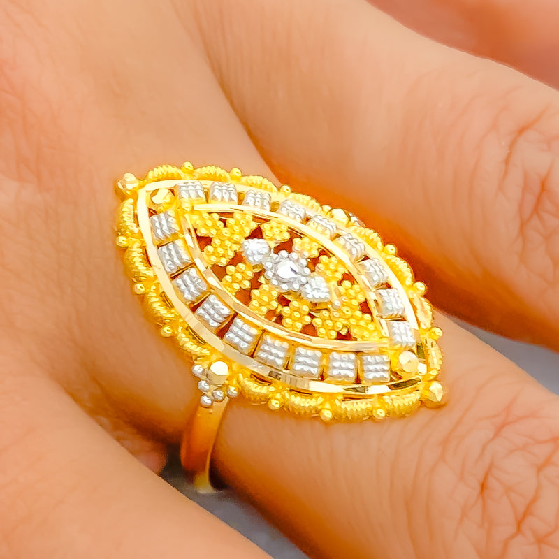 Two-Tone Vintage Marquise 22k Gold Ring