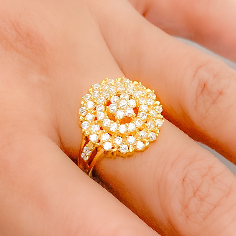 Elevated Floral Cluster CZ 22k Gold Ring