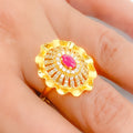 Vibrant Floral CZ Statement 22k Gold Ring