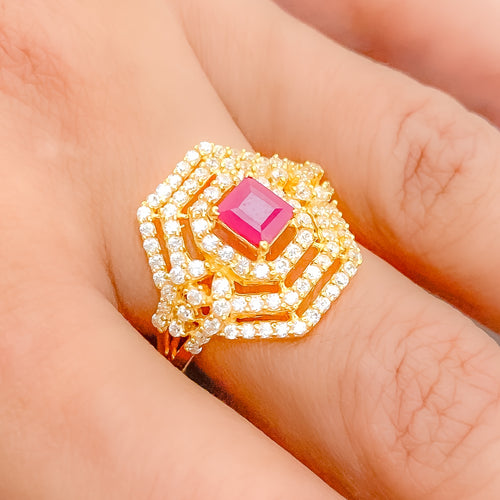 Striking Geometric Pink CZ Statement 22k Gold Ring