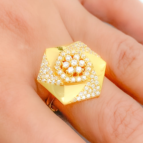 Chic Matte Finish CZ 22k Gold Ring