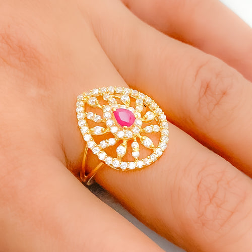 Elegant Pink CZ Tear Drop 22k Gold Ring