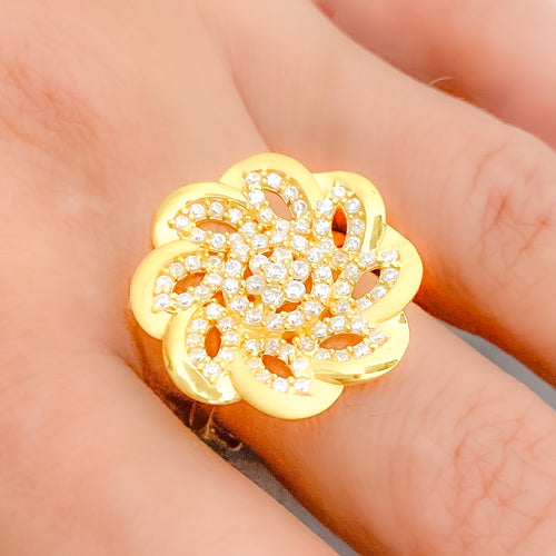 Unique Glistening Flower 22k Gold Ring
