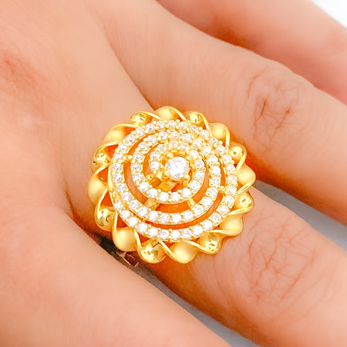 Lavish Spiraling CZ Dome 22k Gold Ring