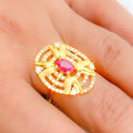 Contemporary Oval CZ 22k Gold Ring