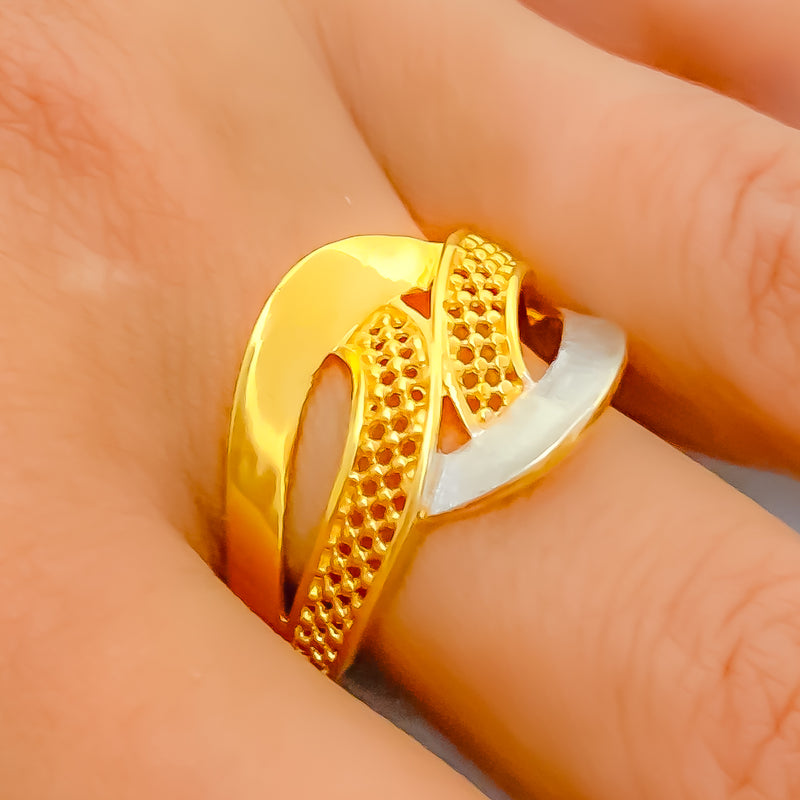 22k-gold-Trendy Two Tone Curved Ring 