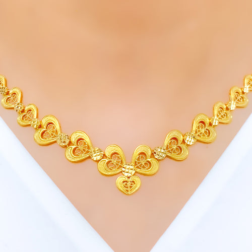 Delightful Satin Finish Heart 22k Gold Necklace