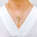 Decorative Three-Tone Heart 22k Gold Necklace