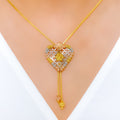 Decorative Three-Tone Heart 22k Gold Necklace