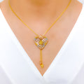 Decorative Three-Tone Heart 22k Gold Necklace