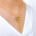 Decorative Three-Tone Heart 22k Gold Necklace