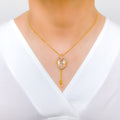 Contemporary Hanging Oval 22k Gold Necklace