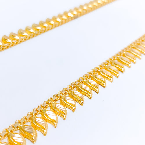 Ornate Leaf 22k Gold Anklet Pair