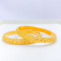 Fancy Leaf Adorned 22k Gold Bangle Pair