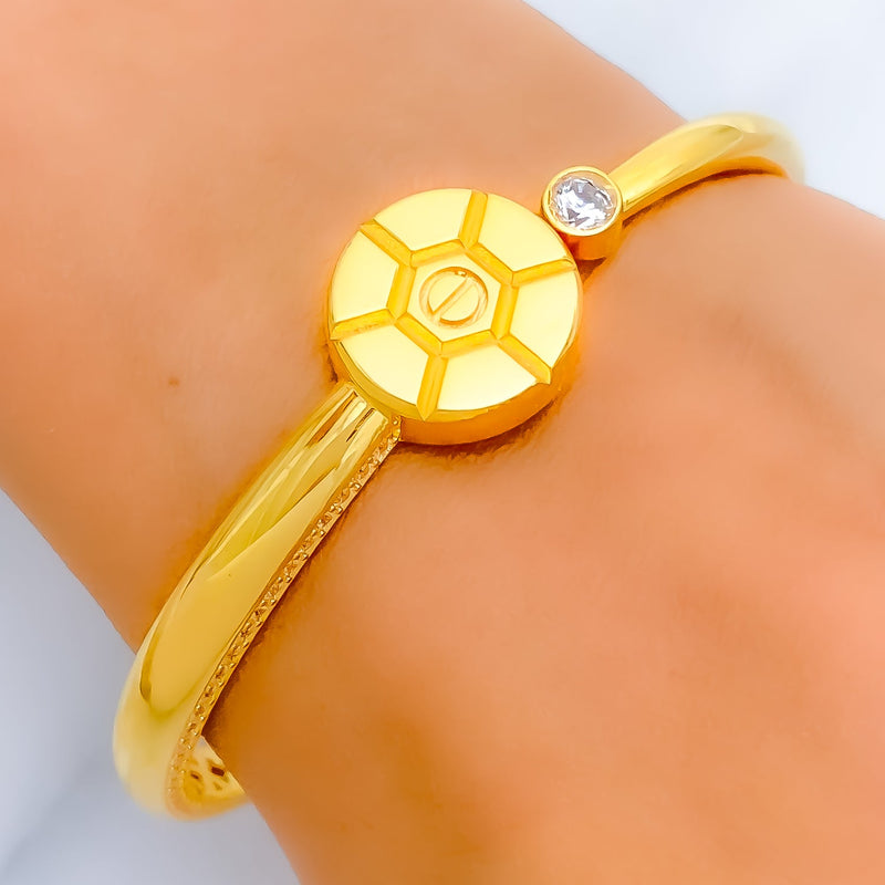 21k-gold-Upscale Hexagon CZ Bangle Bracelet 